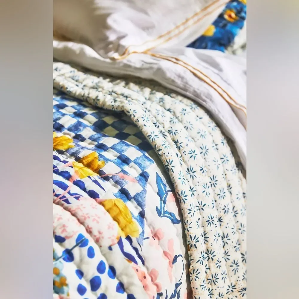 New Anthropologie 100% Cotton Voile Printed Quilt Collection Size King